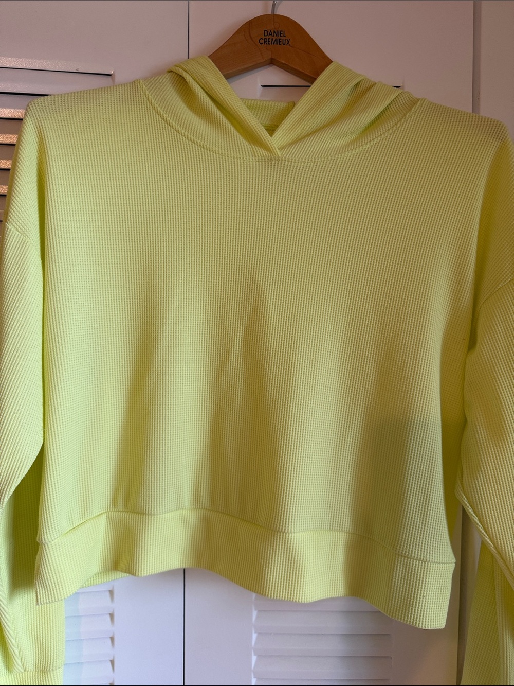 Light Yellow Waffle-Knit Hoodie Sweatshirt - Women